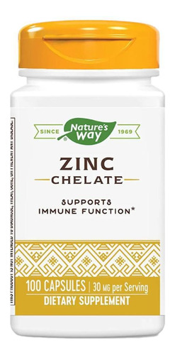 Quelato de zinc Natures Way 30 mg - 100 cápsulas