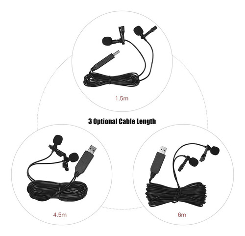 Microfone De Lapela De Lavalier De Cabeça Dupla Andoer 1.5m