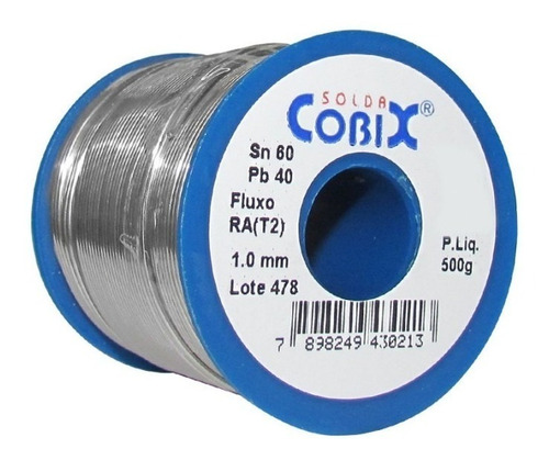 Solda Estanho 1mm 60x40 Cobix C/ Fluxo Ra (t2) - Rolo 500g