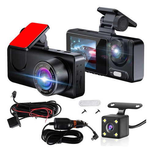 CDDGL Dashcam para Auto 3 Cámaras 1080P HD Español, Camara para Carro Delantera y Trasera con 2.0" IPS LCD,Cámara de Seguridad para Auto y Carro,Grabación en Bucle,Detección de Movimiento