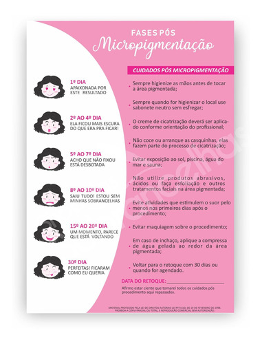 Bloco Com Cuidados Para Micropigmentação C/ 100 Folhas