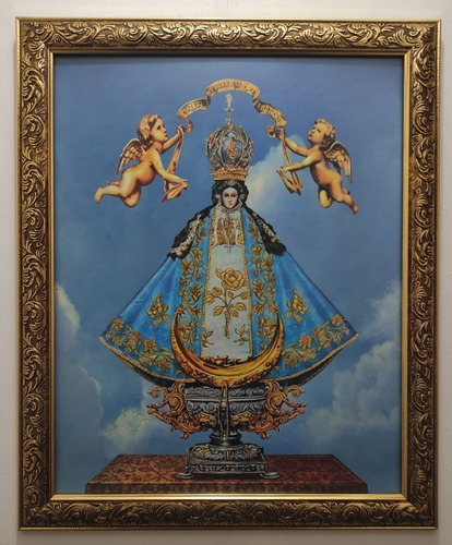 Virgen De San Juan De Los Lagos En Marco Dorado A 57 X 47 Cm