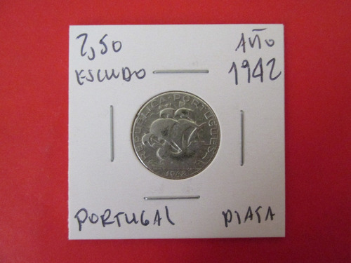 Moneda Portugal 2,50 Escudos De Plata Año 1942 Escasa