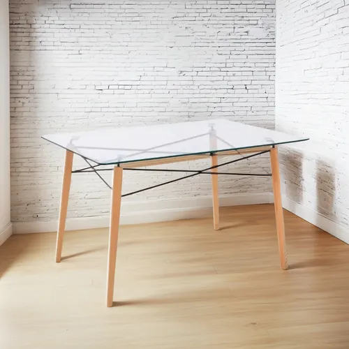 Mesa Rectangular 1.40 Eames Vidrio Templado Patas De Madera