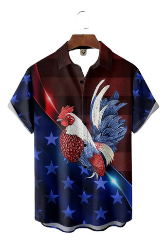 Camisa Hawaiana Unisex Con Diseño De Pollo Con La Bandera De