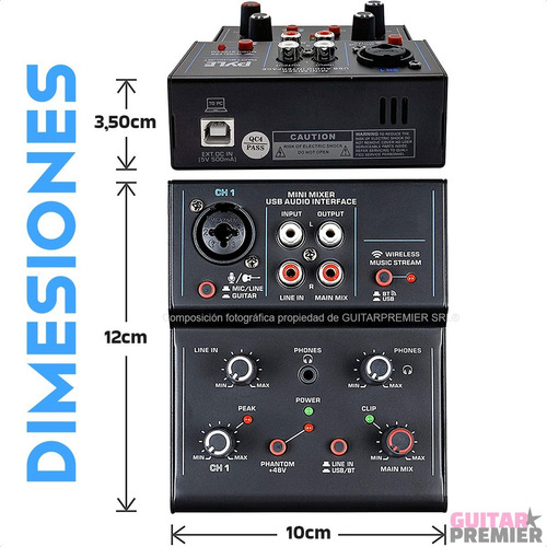 Imagen 4 de 10 de Mini Mixer Inalambrica Bluetooth 2 Canales Usb Phantom
