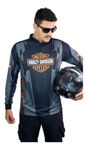 Imagem 1 de 7 de Camiseta Brk Motociclismo Harley Davidson Black Com Fpu 50+