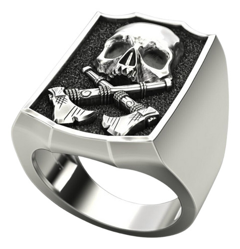 Anillo De Calaveras Y Hachas En Plata 925 Anillo Hombre