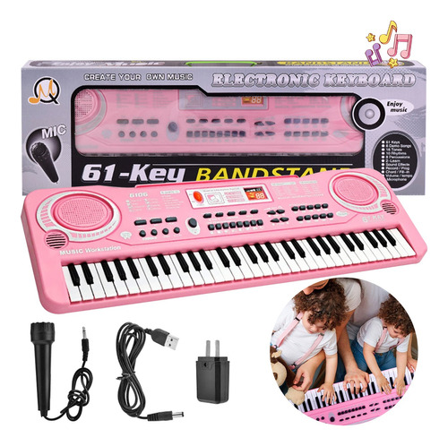 61 Teclas Piano Digital Para Niños Instrum Con Micrófono+usb