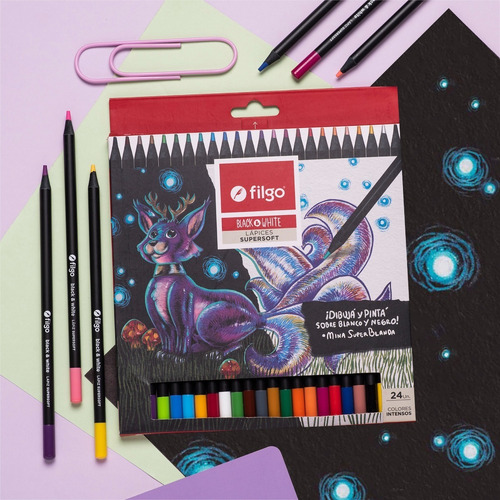 Lapices De Colores X24 Largo Supersoft Black & White Filgo