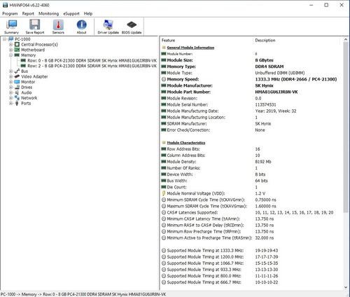 Memória Ram 16gb Pc 2x 8gb Ddr4 2666mhz Hynix Hma81gu6jjr8n