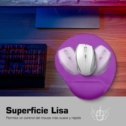 De Mouse Pad Ergonomico Violeta Con Soporte Muñeca 25x22cm