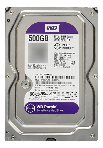 HD 500GB WD Purple SATA III 3.5 Interno Para DVR