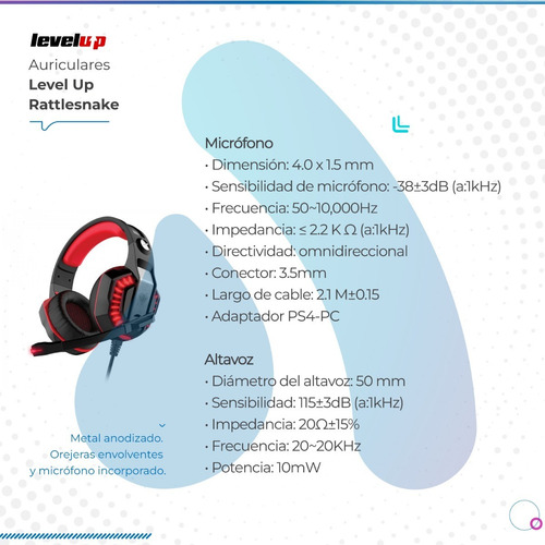 Imagen 2 de 10 de Auriculares Level Up Rattlesnake Supra-aural Con Micrófono