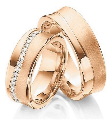 Par Alianças 8mm 16gr Ouro Rosê 18k Côncavas 25 Moissanitas