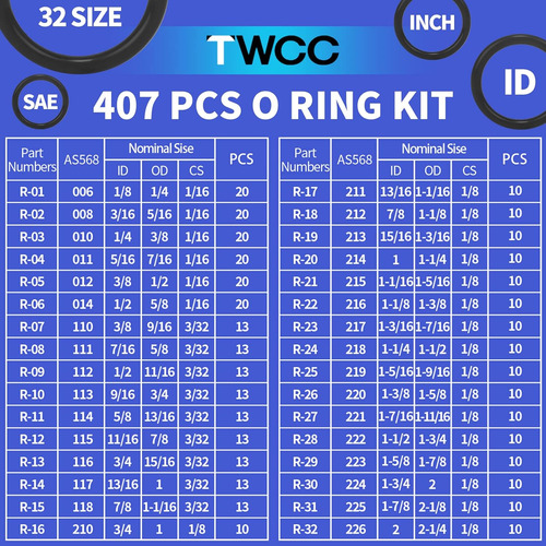 Twcc - Juego De 826 Piezas De Juntas Tóricas Universal...