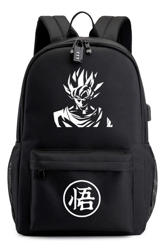 Mochila Dragon Ball Goku Para Laptop Color Negro C/usb Carg1