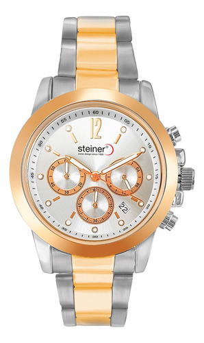 Reloj Análogo Para Dama Con Subesferas Ø 38 Mm Steiner Correa Plateado/Dorado Bisel Plateado Fondo Plateado