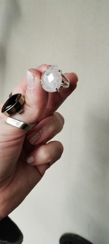Anillo Cuarzo Cristal Baño Plata Regulable