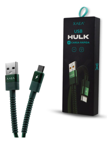 Cable Tipo C Mallado Carga Rapida Y Datos P/ Celular Tablet Verde Oscuro
