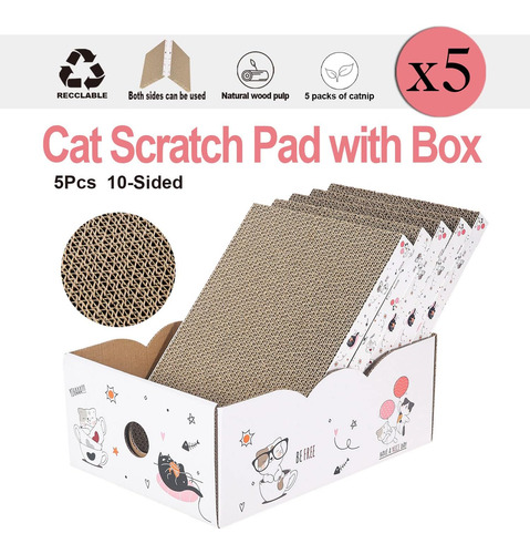 5 Packs En 1 Almohadilla Para Arañar Gatos Con Caja,...
