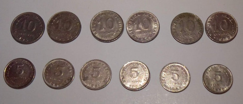 (12) Lote Monedas Argentinas Decada 1950.  5 C - 10 C 