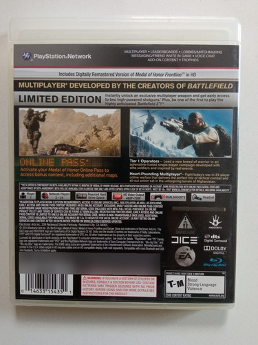 Jogo Medal Of Honor Limited Edition Ps3 Original Mídia Físic (Usado)