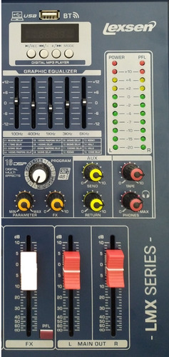 Mesa Interface 6 Canais Lexsen Lmx6 Usb Bluetooth - Efeitos