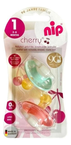 Nip Cherry Chupete Redondo Pack X 2. Tamaño 1. Verde Y Rosa