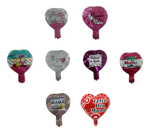 Pack 50 Mini Globos Metálico Feliz Día Mama 15cm Sin Varilla