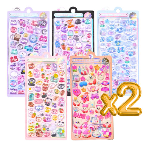 Pegatinas 3d Kawaii Relieve Cristal Calcomanías Decorativas Personaje Paquete 3
