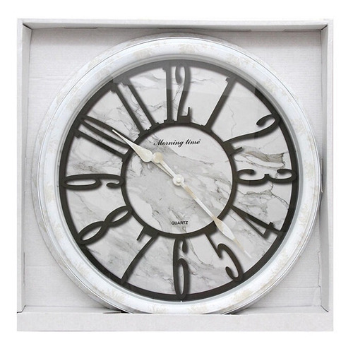 Reloj De Pared 52cm Diam Vidrio Silencioso Deco Simil Marmol Color de la estructura Blanco