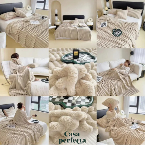 Manta Invierno Abrigada Cubre Cama Casa Perfecta Beige