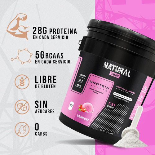 Proteina Whey Isolate Hidrolizada Natural Green 5kg 131 Serv Fresa