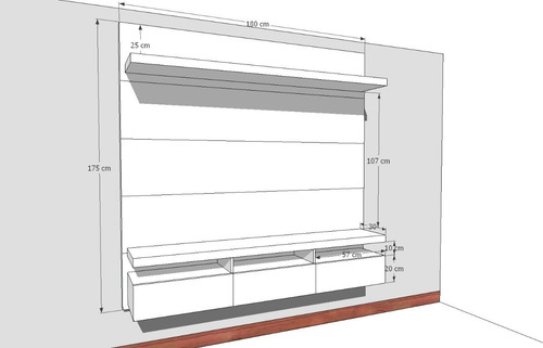 Imagen 2 de 6 de Mueble Tv Moderno Flotante Con Panel Lacado Ref: Mural22
