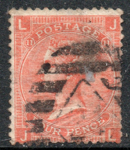 Reino Unido Sello Usado X 4 P. Plancha 11 Victoria Año 1865 