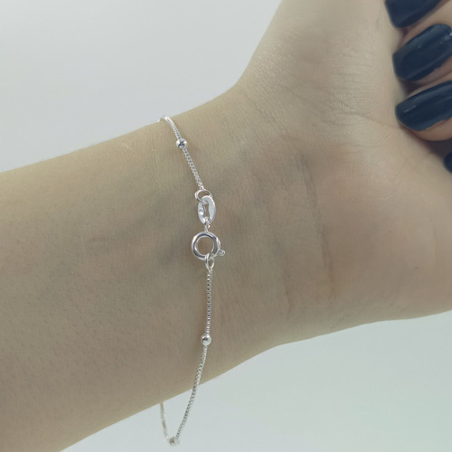 Conjunto Pulseira Colar Prata 925 Kit Bolinhas Legítimas Elo Cor Prata 925 Legítima Diâmetro 45 cm