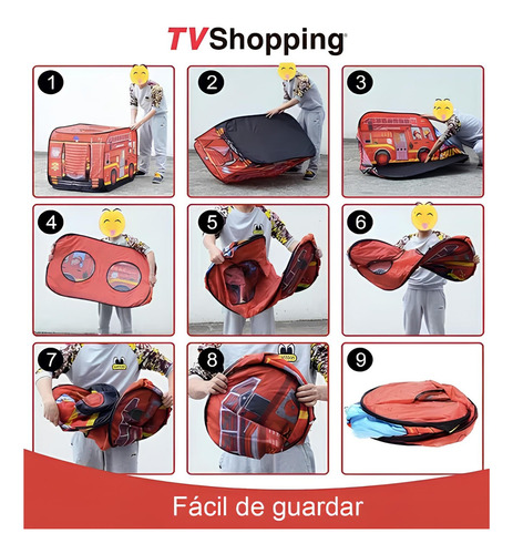 Casita Para Niños Tienda De Juegos Camión De Bomberos Rojo Casa De Campaña Y Bomberos - Tienda De Juguete Temático Para Interior Y Exterior Plegable Y Portáti