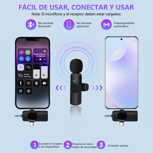 2pzs Micrófono De Solapa Inalámbrico Bluetooth 3 En 1