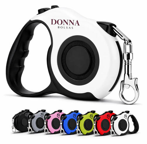 Guia Retrátil para Cães e Gatos de Náilon com Trava de Segurança Reforçada 5 Metros Branco Donna Bolsas