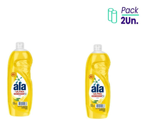 Pack X2u Detergente Lavavajillas Ala Ultra Limón 500ml