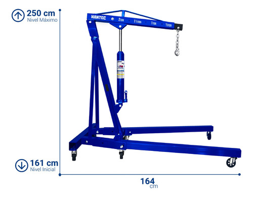Pluma Para Motor 2 Ton + Soporte Motor 500 Kg Hantec Color Azul, Uso Rudo Profesional, Carga de Motor, Taller Mecánico