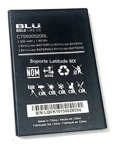 Bateria Pila Blu Studio Selfie 1 C755005200l S070 2000mah 