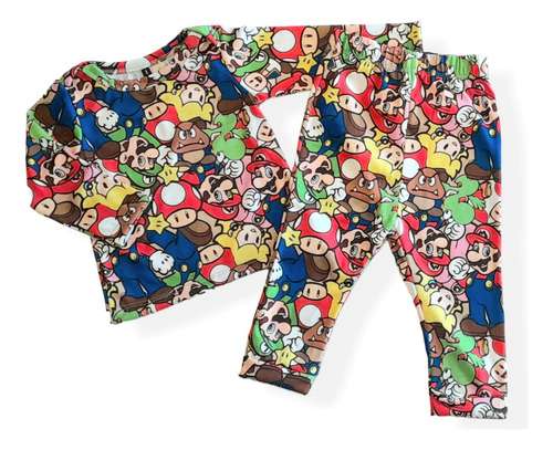 Pijamas Niños Mario Conjunto Largo Remera Pantalon