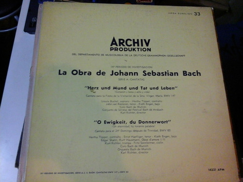 Vinilo 4843 - La Obra De J. S. Bach - Serie A: Cantatas