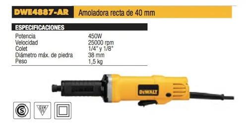 Amoladora Recta Dwe4887-ar 450w - 2500 Rpm Dewalt | Envío gratis