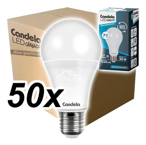 50 Lámparas Led 7w (50w) Luz Fría Candela Clásica 6516 Cuota