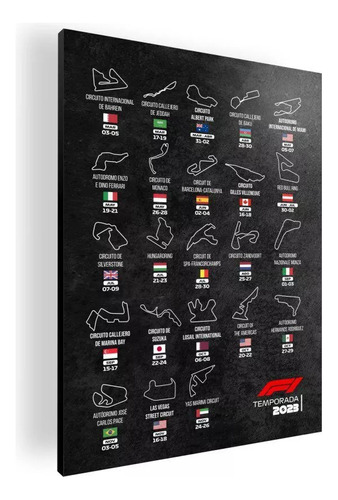 Cuadro Mural Poster Formula 1 Temporada 2023 42x60 Mdf