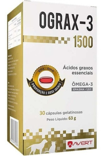 Ograx 3 1500mg - Suplemento Cães E Gatos Avert C/30 Cápsulas