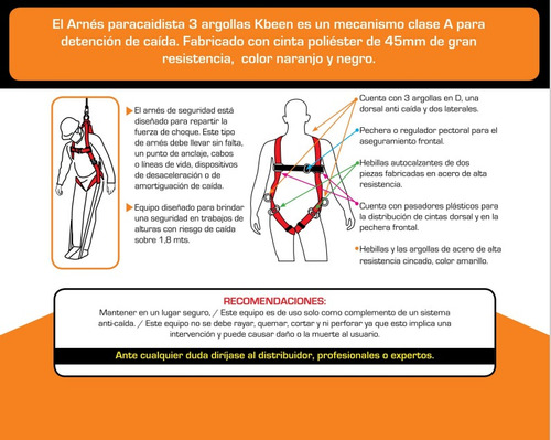 Arnés Paracaidista 3 Argollas Kbeen T/m-l, Xl Certificado